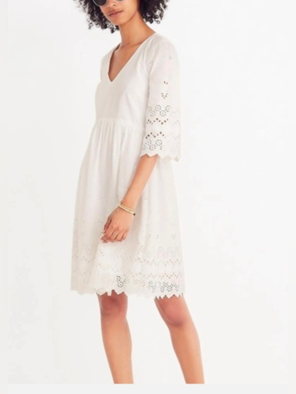 Madewell White Eyelet Lattice V-Neck Babydoll Dress Sz.0